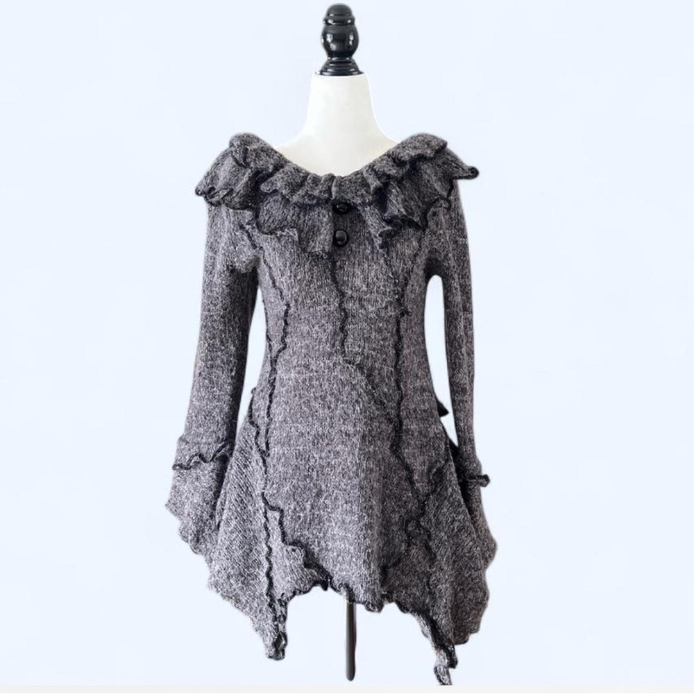 Casa Donna Womens Knit Grunge Frilly Victorian Ruffle Bonnet Boho Dress Small